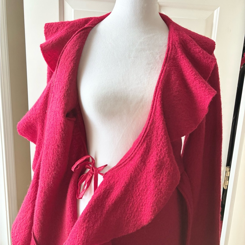 Sarah Spencer Boiled Wool Wrap Cardigan Coat with Belt Red Size S - Picture 9 of 16